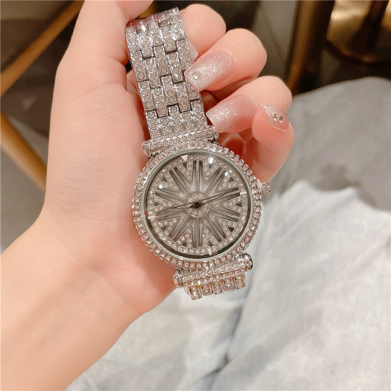 Women's Round Diamond Waterproof Rotation Watch