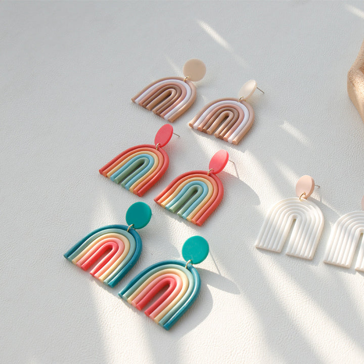 Ins Rainbow Polymer Clay Earrings Clay Hand Made Retro