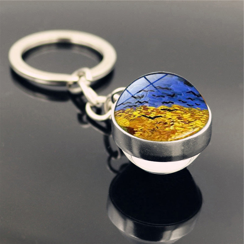 Van Gogh Starry Sunflower Keychain Pendant Creative Trinket