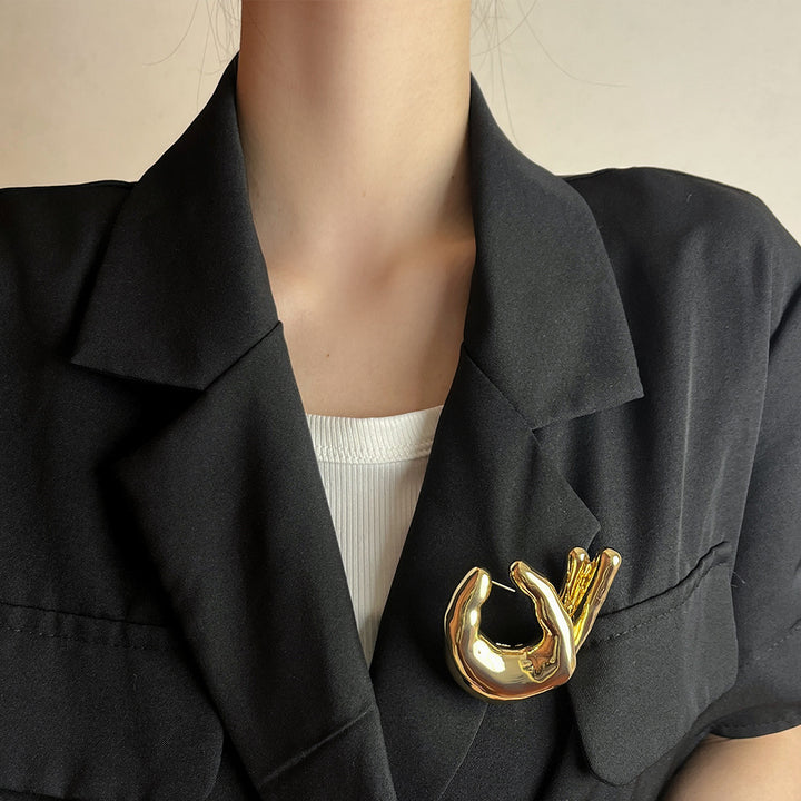 Metal OK Gesture Brooch Fashion All-match Pin Clothes Accessories