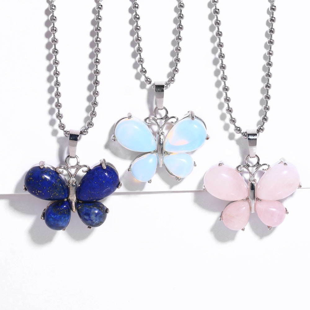 Crystal Agate Butterfly Necklace Pendant Neck Accessories