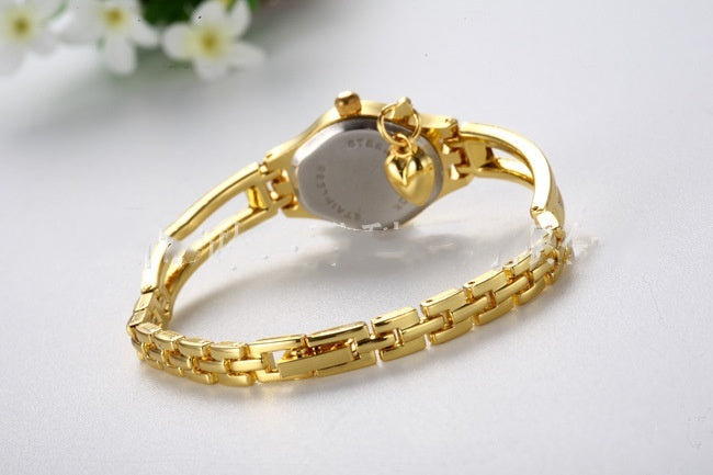 Gold Women's Bracelet Watch Honey Heart Rhinestone Casual Stainless Steel