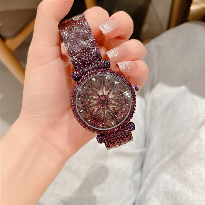 Women's Round Diamond Waterproof Rotation Watch