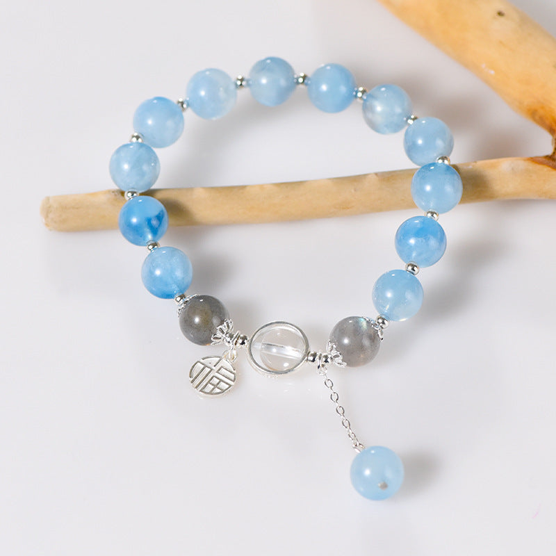 Natural 10mm Aquamarine Ball Type Single Ring Bracelet