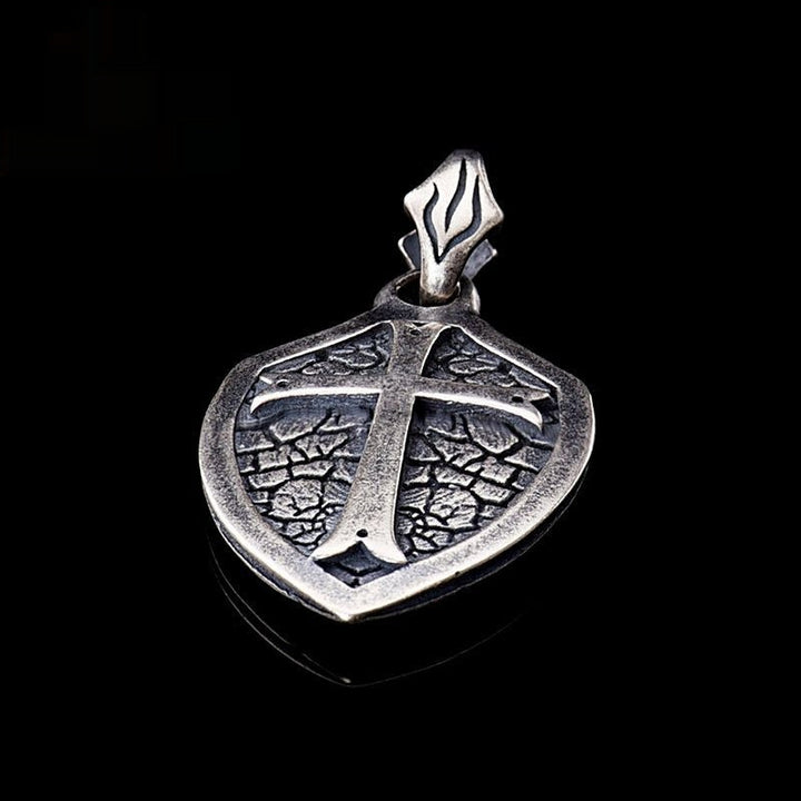 S925 Silver Cross Shield Necklace Pendant Dark Cold Style Sterling Silver Necklace