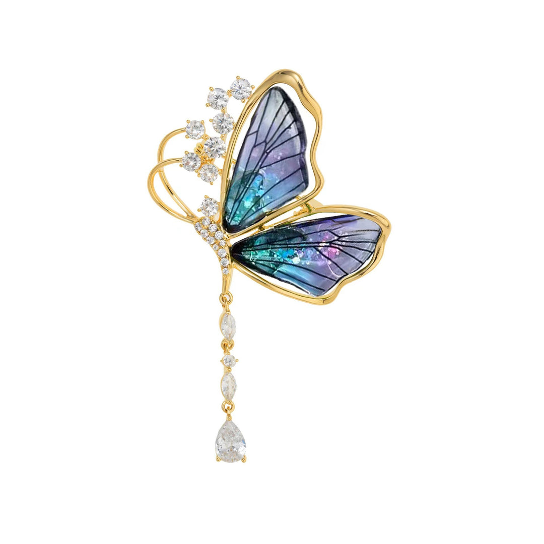 Exquisite Translucent Butterfly Tassel Brooch