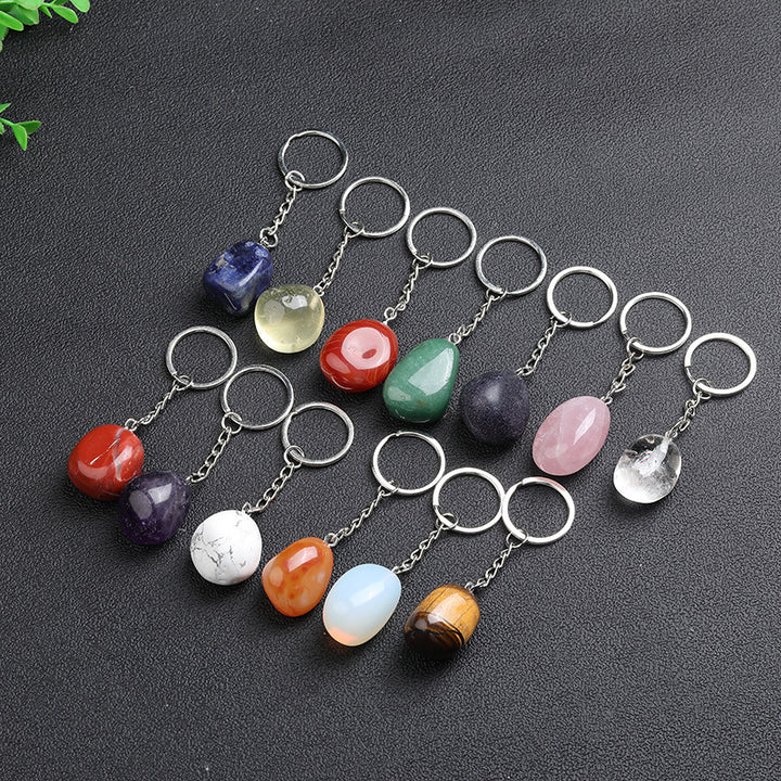 Natural Crystal Stone Key Chain Handmade DIY