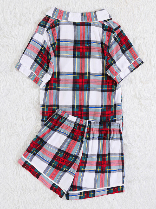 Women's Plaid Short Sleeve Shorts Homewear Set