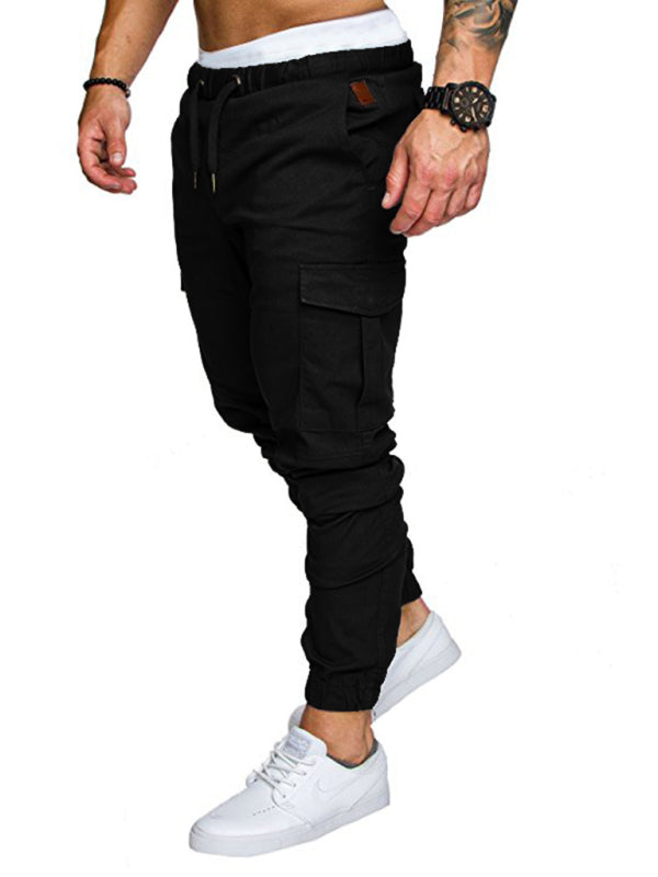 Men's Solid Color Casual Tether Elastic Sports Baggies Men's Trousers