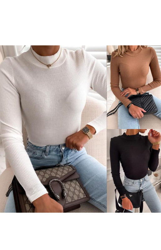 Women's Solid Color Knit Long Sleeve Shirt