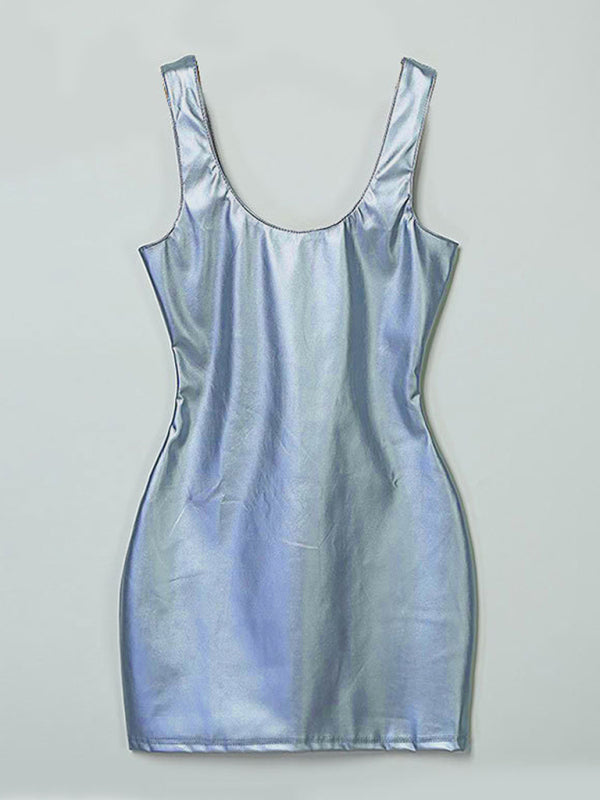 Tight-Fitting Sleeveless Sexy Pu Patent Leather Dress