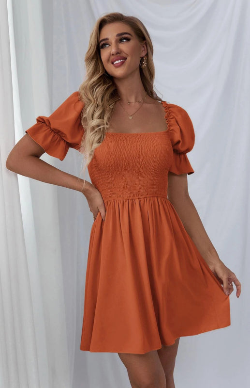 Women's Puff Sleeve Short Sleeve Solid Color Dress