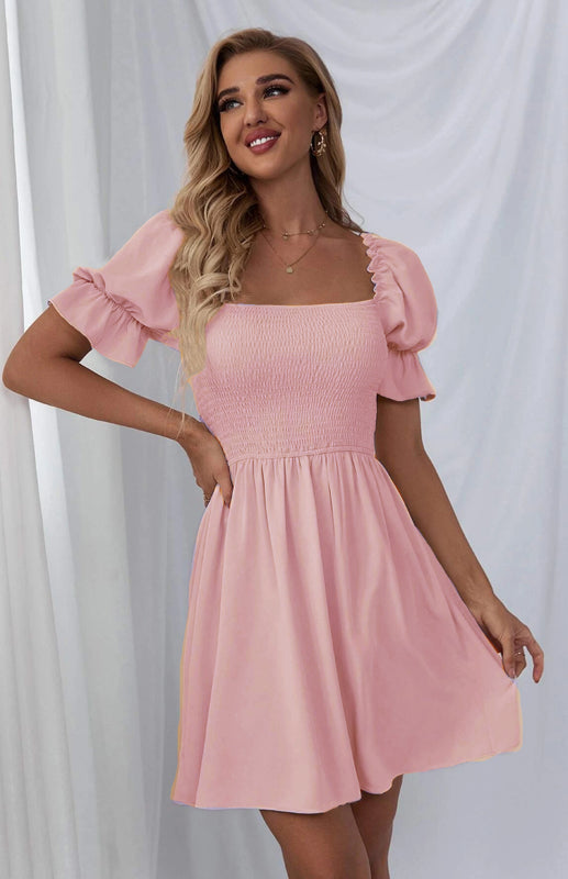 Women's Puff Sleeve Short Sleeve Solid Color Dress