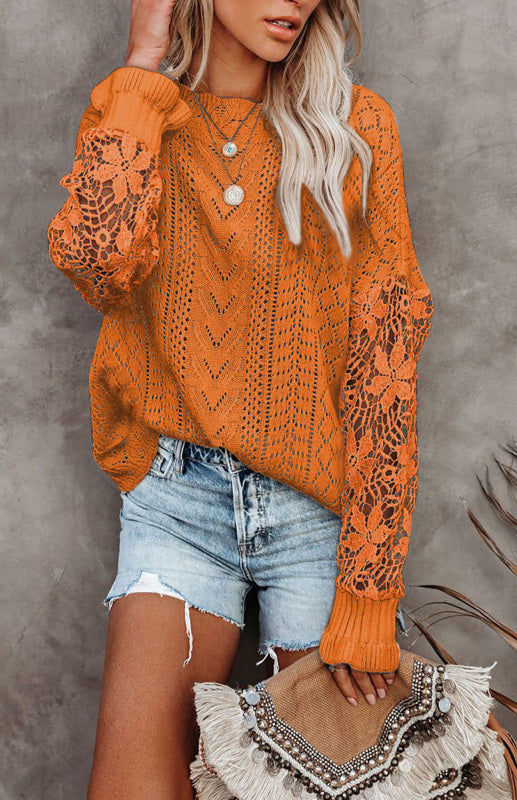 Women's Long Sleeve Cutout Petal Sleeve Sweater