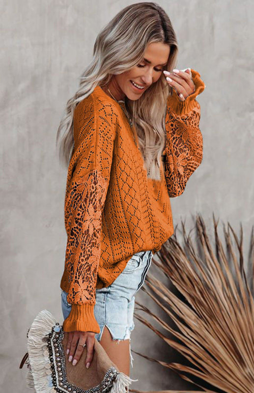 Women's Long Sleeve Cutout Petal Sleeve Sweater