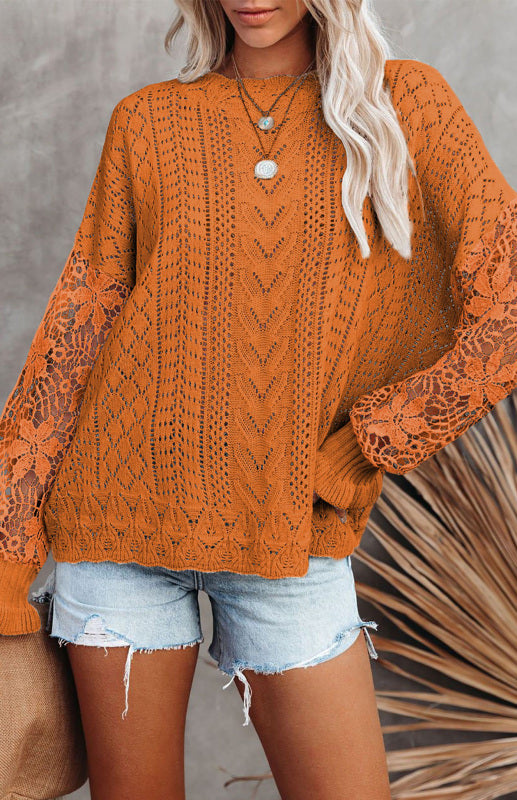 Women's Long Sleeve Cutout Petal Sleeve Sweater