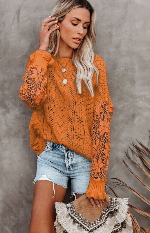 Women's Long Sleeve Cutout Petal Sleeve Sweater