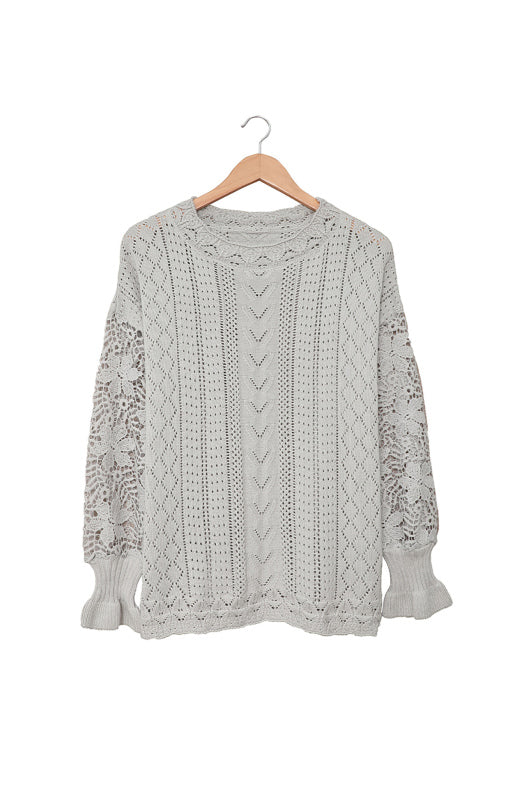 Women's Long Sleeve Cutout Petal Sleeve Sweater