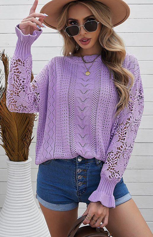 Women's Long Sleeve Cutout Petal Sleeve Sweater