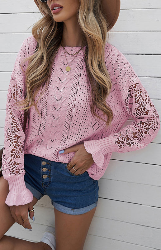 Women's Long Sleeve Cutout Petal Sleeve Sweater