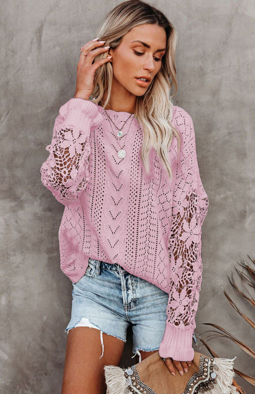 Women's Long Sleeve Cutout Petal Sleeve Sweater