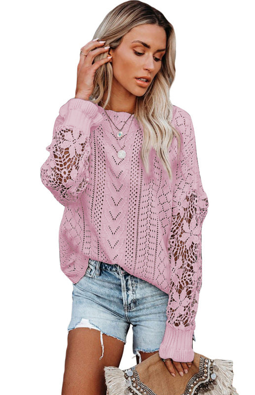 Women's Long Sleeve Cutout Petal Sleeve Sweater