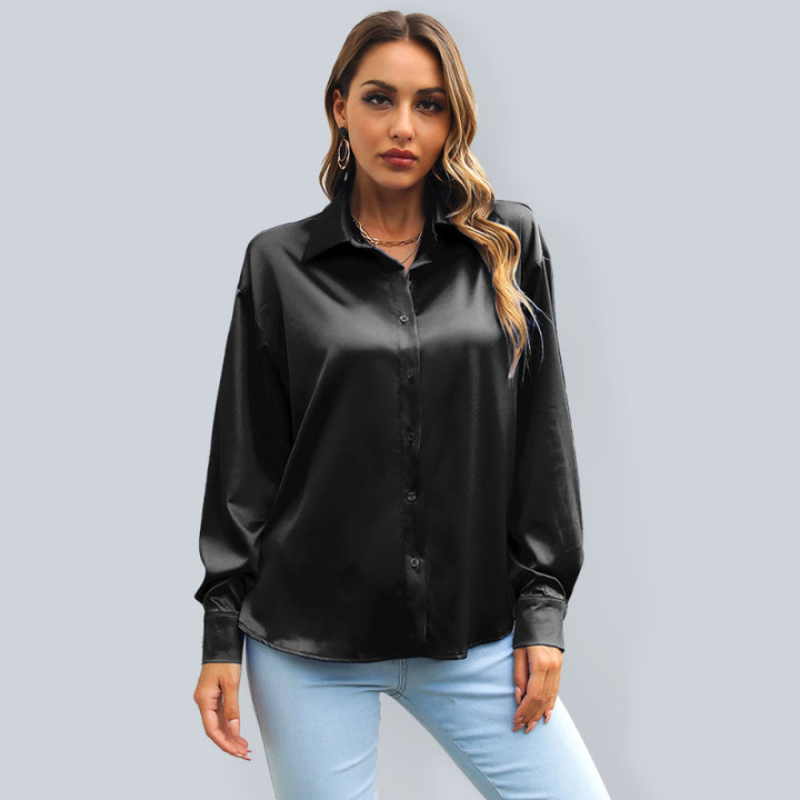 Women's Satin shirt women's loose shoulder sleeve Long Sleeve Shirt