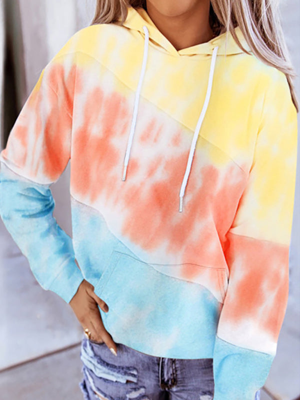 Women's Long Sleeve Panel Hooded Print Top