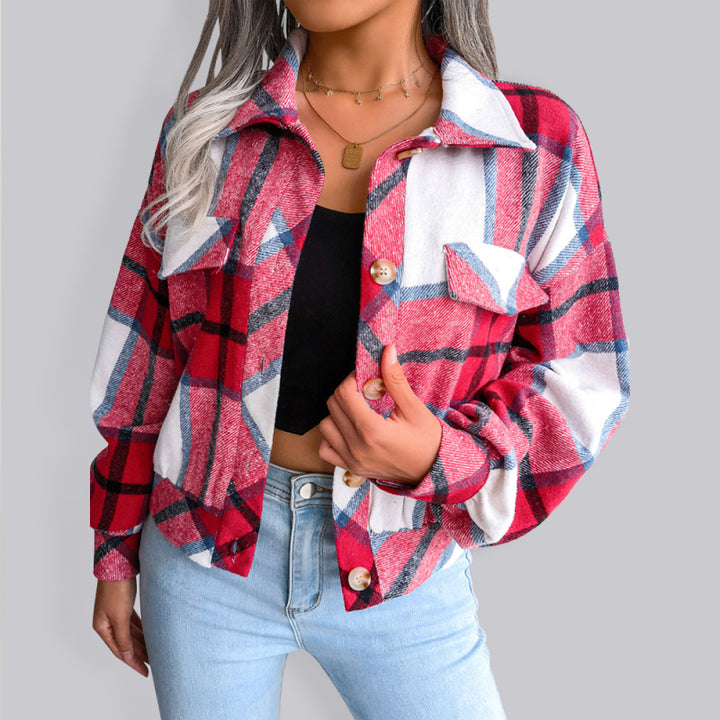 Women's Plaid lantern long sleeve woolen coat