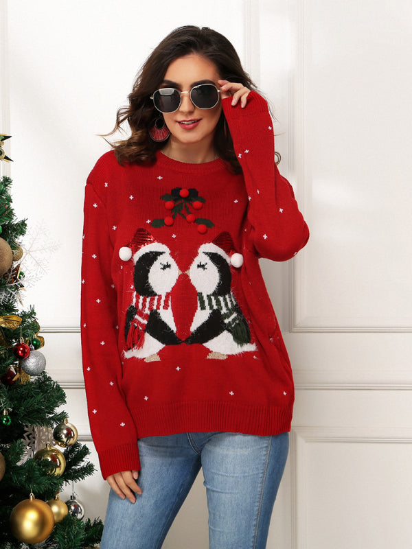 Women's pullover Christmas knitted long sleeve sweater