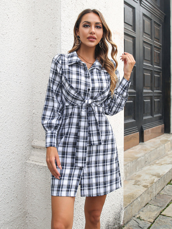 Women's casual plaid shirt dresses strappy dresses