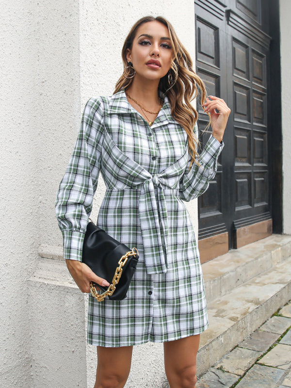 womens casual shirt dress Women's casual plaid shirt dresses strappy dresses – sillybeanshoppe