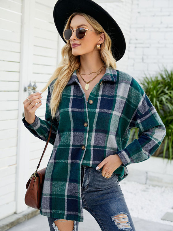 Long-sleeve lapel plaid shirt jacket