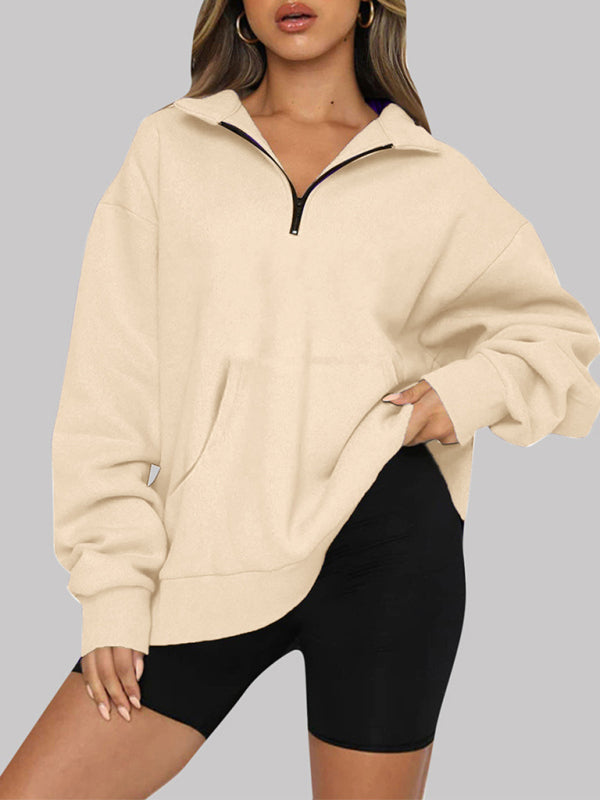 Pocket Top Half Zip Pullover Long Sleeve Sweatshirt Sweatshirt