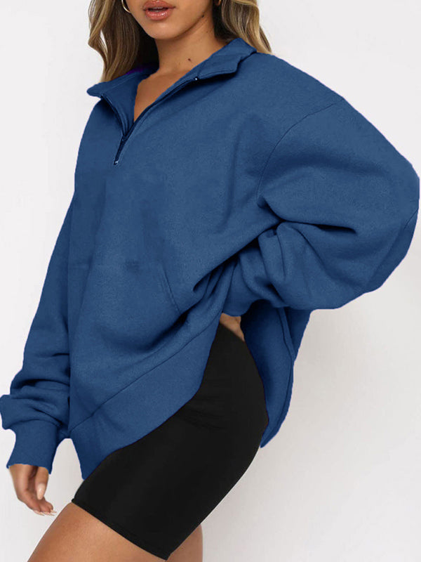 Pocket Top Half Zip Pullover Long Sleeve Sweatshirt Sweatshirt