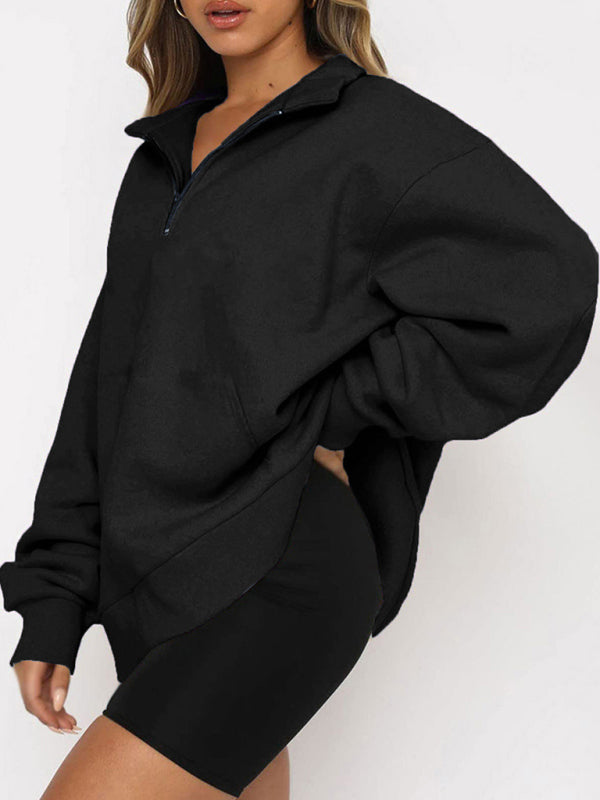 Pocket Top Half Zip Pullover Long Sleeve Sweatshirt Sweatshirt