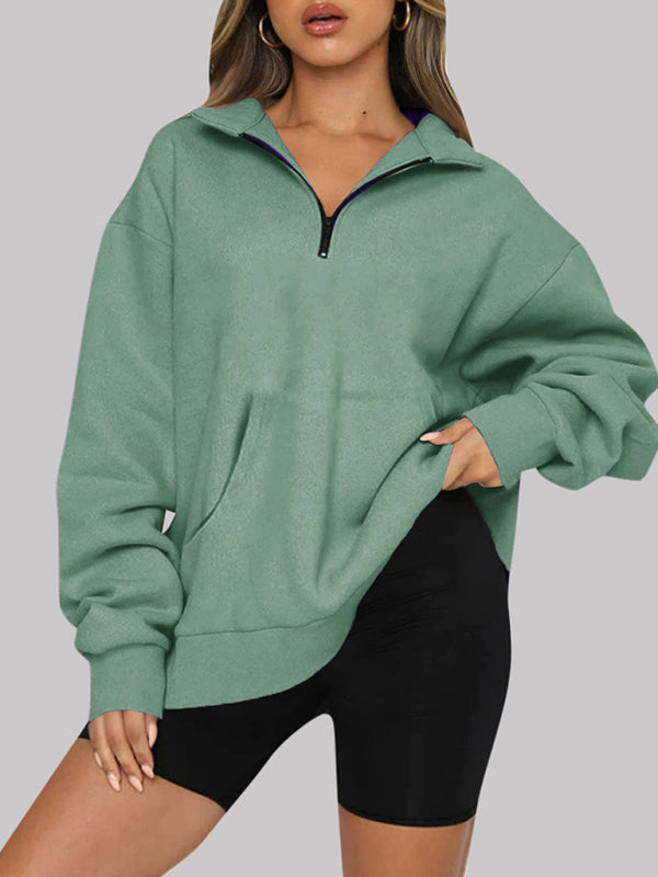 Pocket Top Half Zip Pullover Long Sleeve Sweatshirt Sweatshirt