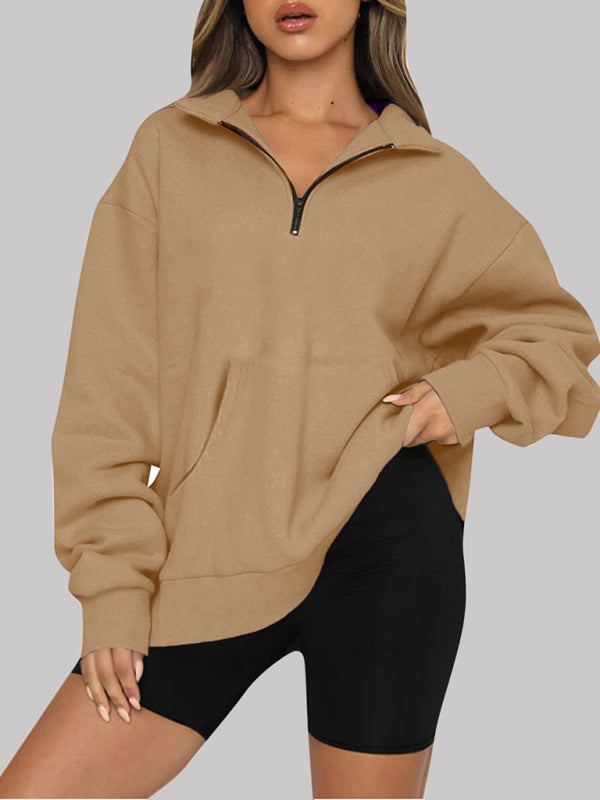 Pocket Top Half Zip Pullover Long Sleeve Sweatshirt Sweatshirt