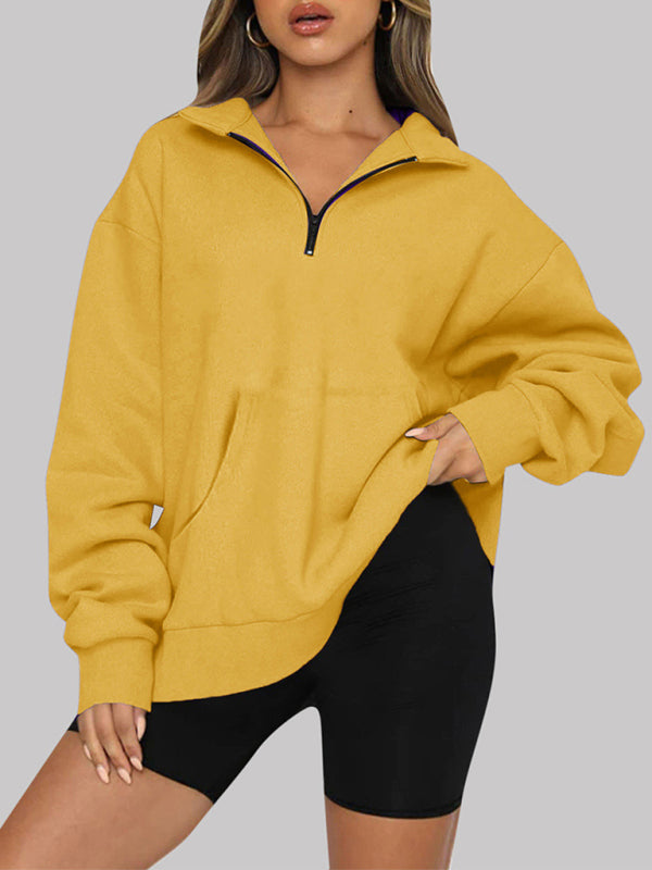 Pocket Top Half Zip Pullover Long Sleeve Sweatshirt Sweatshirt