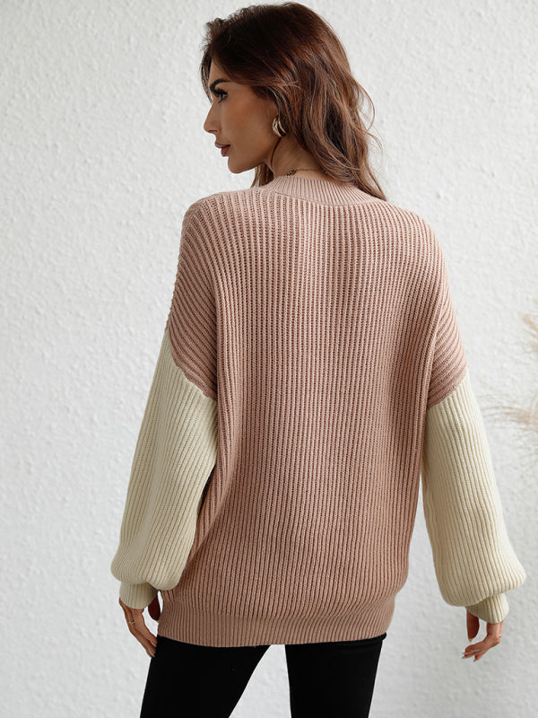 Crew Neck Knit Long Sleeve Striped Loose Sweater