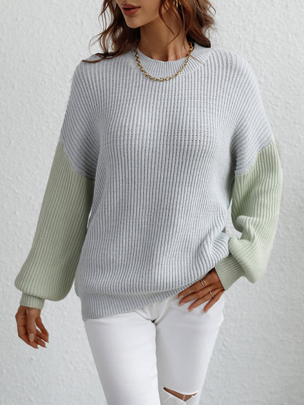 Crew Neck Knit Long Sleeve Striped Loose Sweater