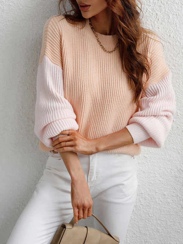 Crew Neck Knit Long Sleeve Striped Loose Sweater