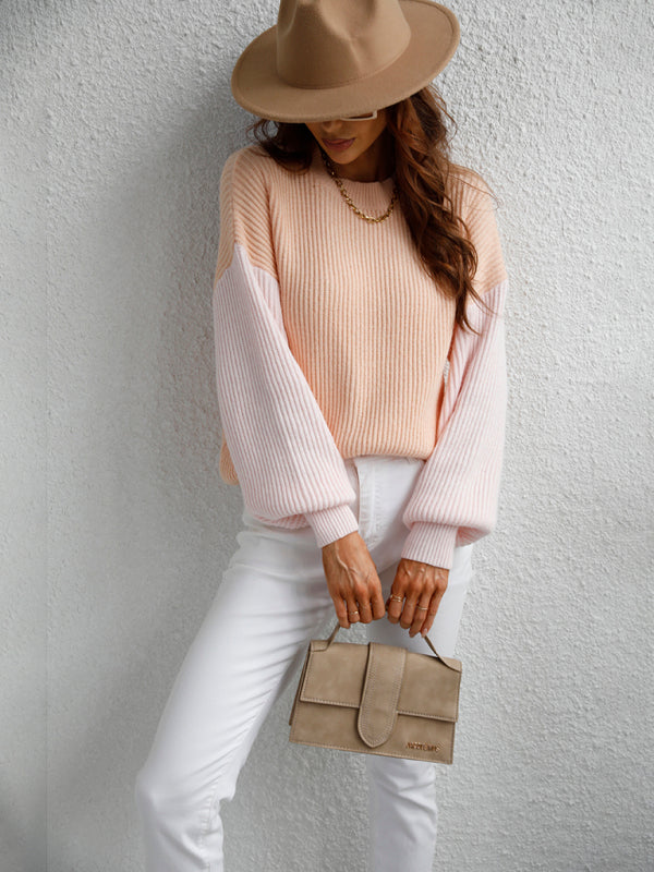 Crew Neck Knit Long Sleeve Striped Loose Sweater