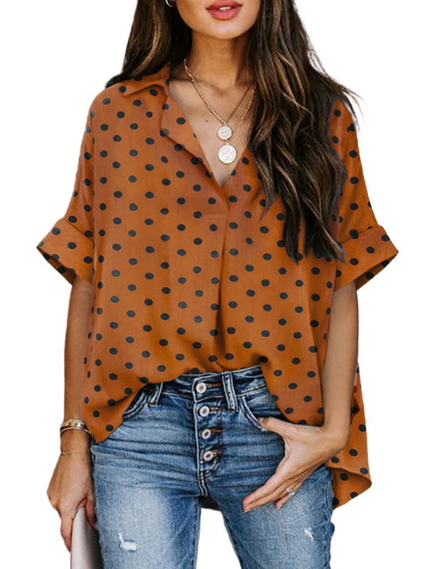 New half open V-neck leopard print short-sleeved shirt