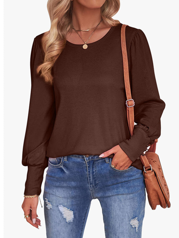 European and American Foreign Trade Loose Casual Puff Sleeve Button Long Sleeve T-Shirt