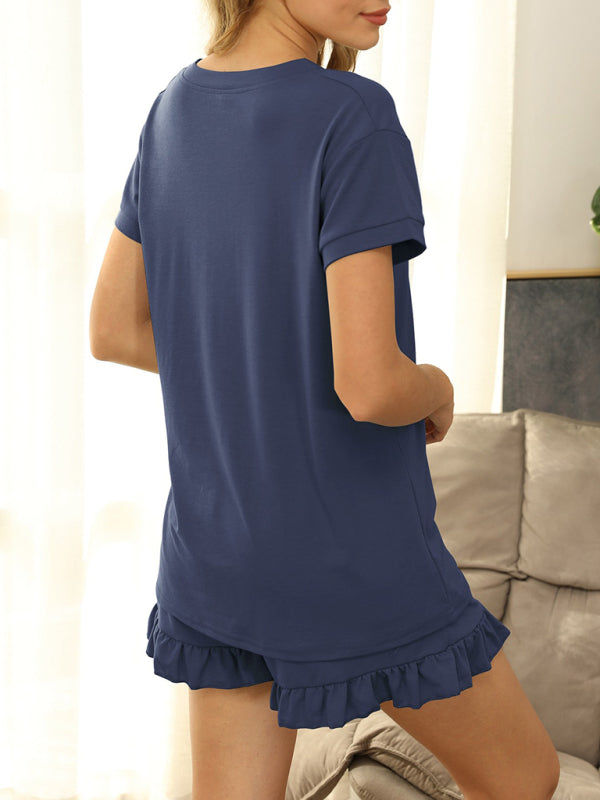 Women's Two-piece Casual Drawstring Shorts Short Sleeve Pajamas