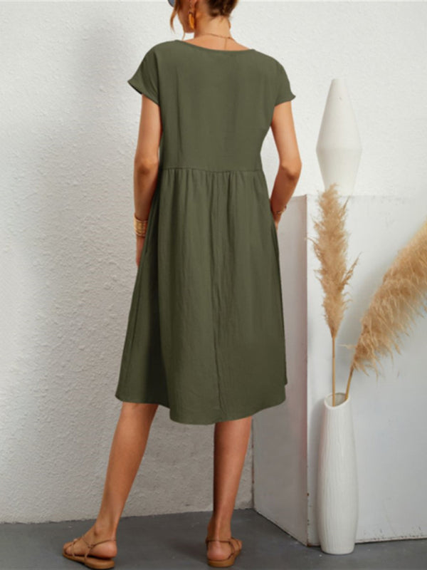 Women's Solid Color Round Neck A-Line  Dress