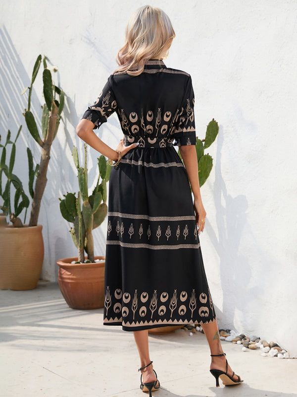 Women's Ethnic Printed Half-Sleeve Midi Dress