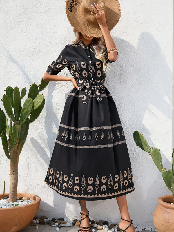 Women's Ethnic Printed Half-Sleeve Midi Dress