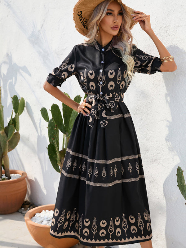 Women's Ethnic Printed Half-Sleeve Midi Dress